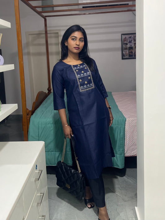 Dark Blue Embroidery Kurti