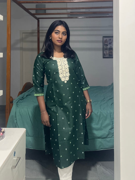 Green Printed Kurti Top