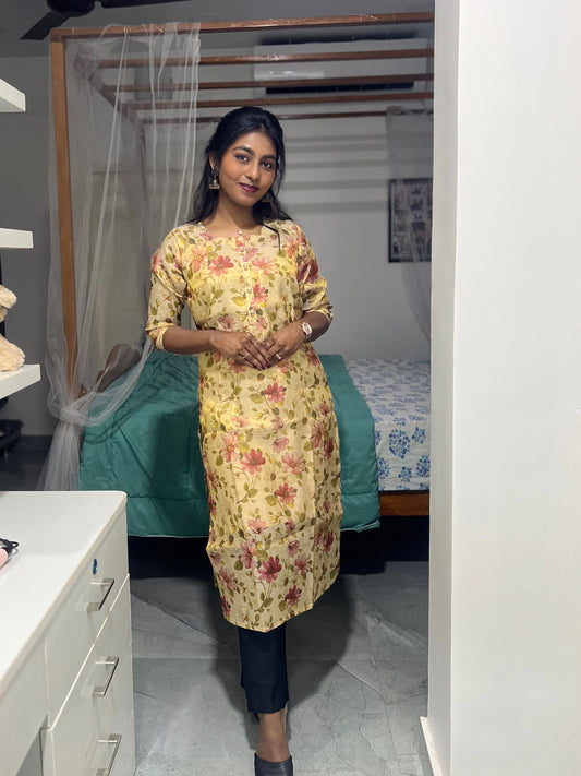 Gold Floral Design Kurti