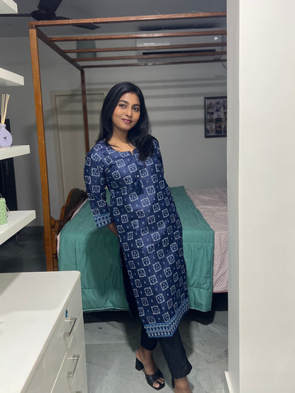 Dark Blue Printed Kurti