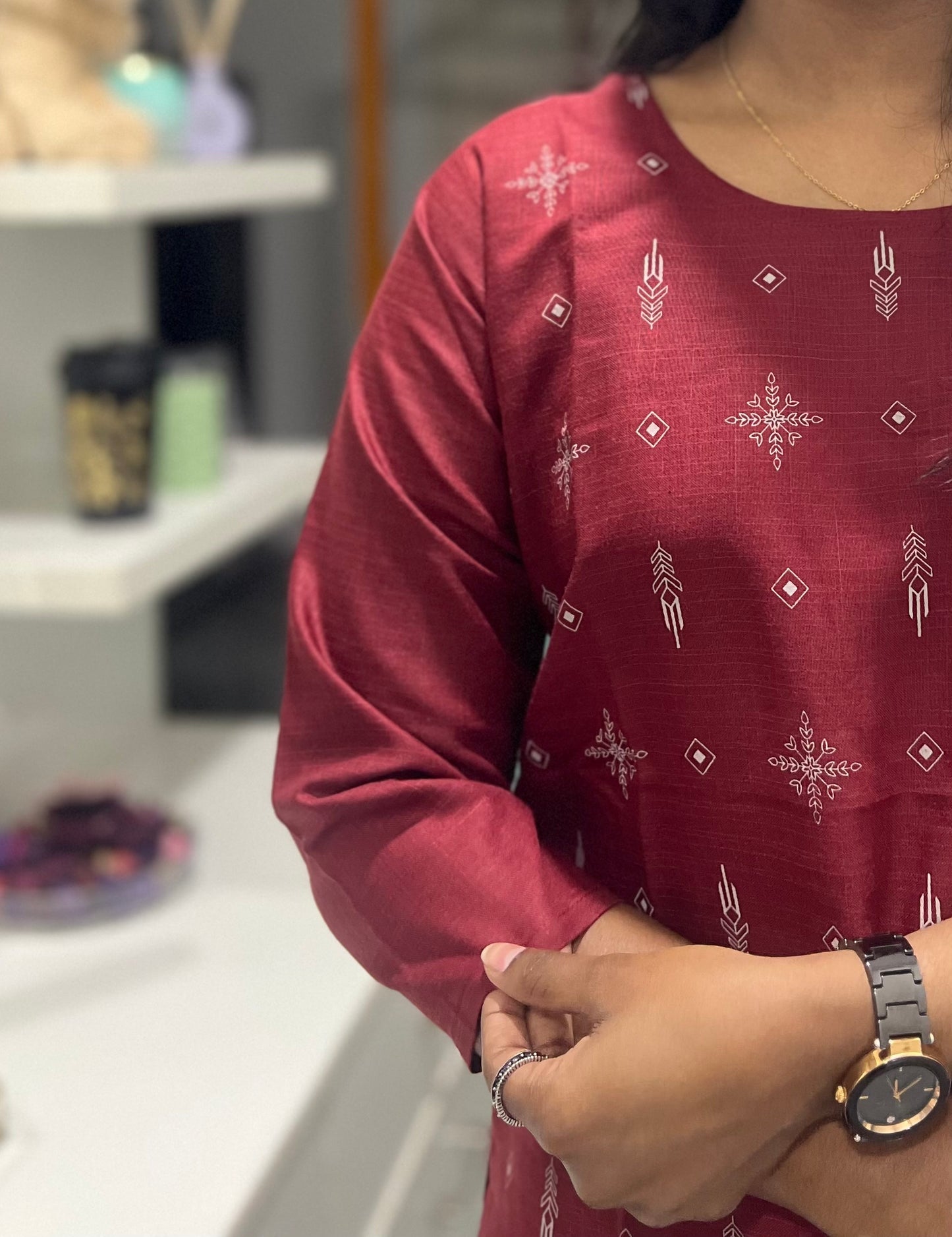 Maroon Printed Kurti