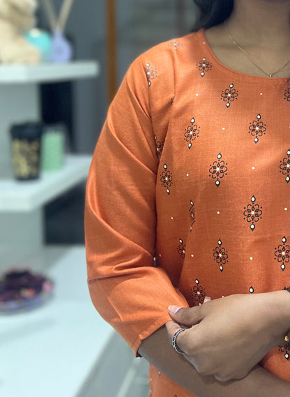 Orange Printed Kurti