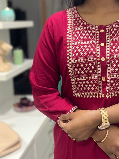 Red Embroidery Work Kurti Top