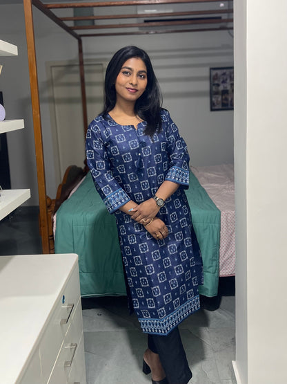 Dark Blue Printed Kurti