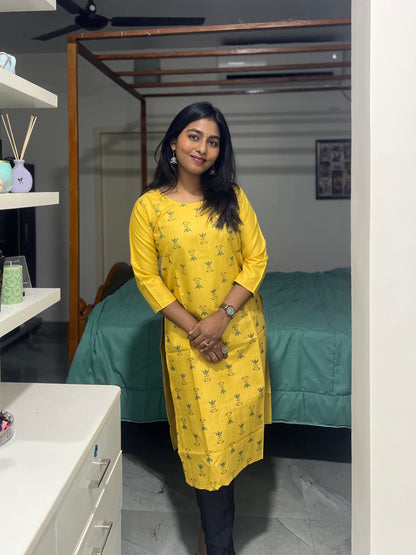 Yellow Printed Kurti