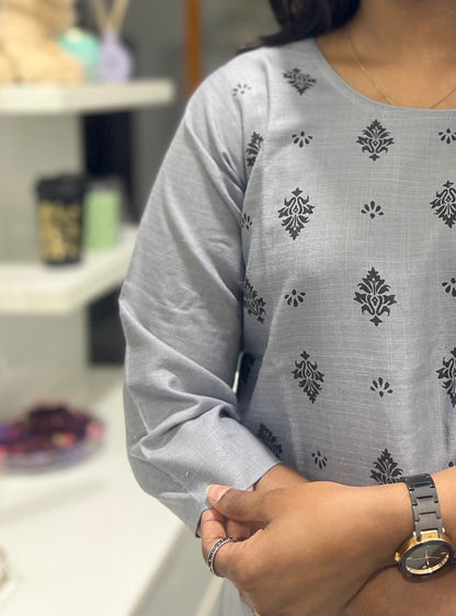 Light Grey Printed Kurti