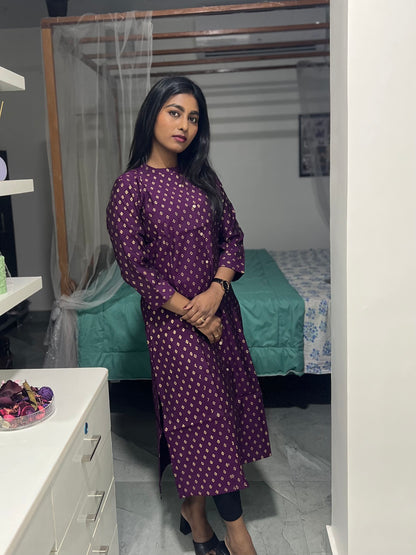 Purple Printed Kurti Top