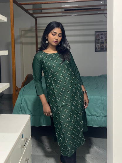 Dark Green Printed Kurti