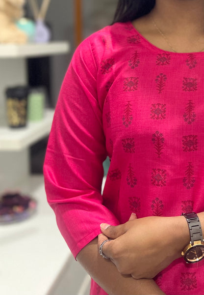 Dark Pink Printed Kurti