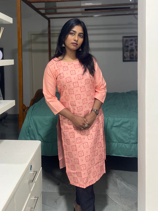 Peach Printed Kurti