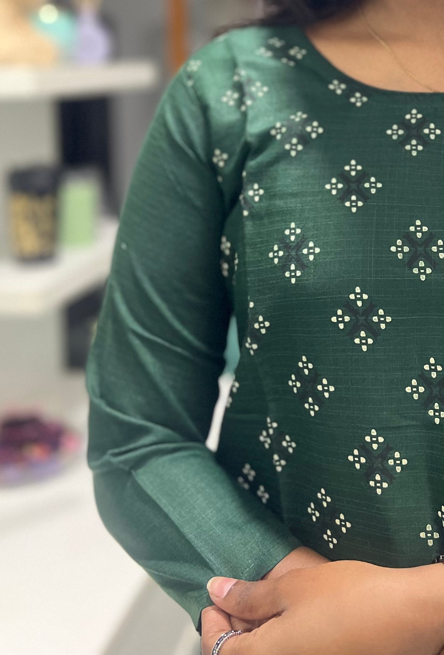 Dark Green Printed Kurti