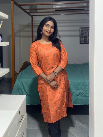 Orange Printed Kurti