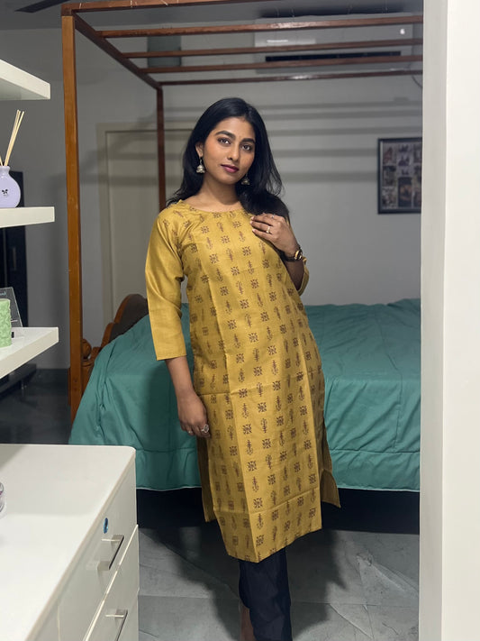 Yellow Printed Kurti