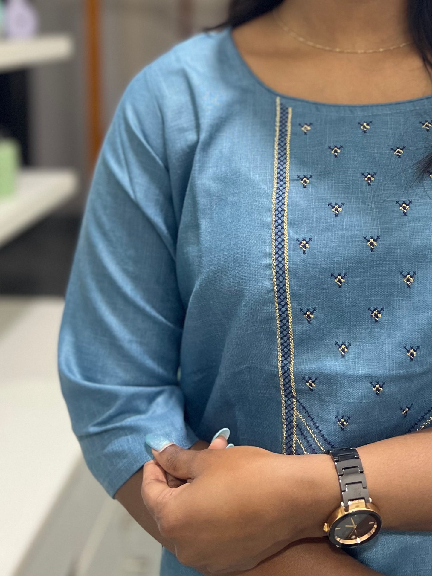 Blue Embroidery Kurti