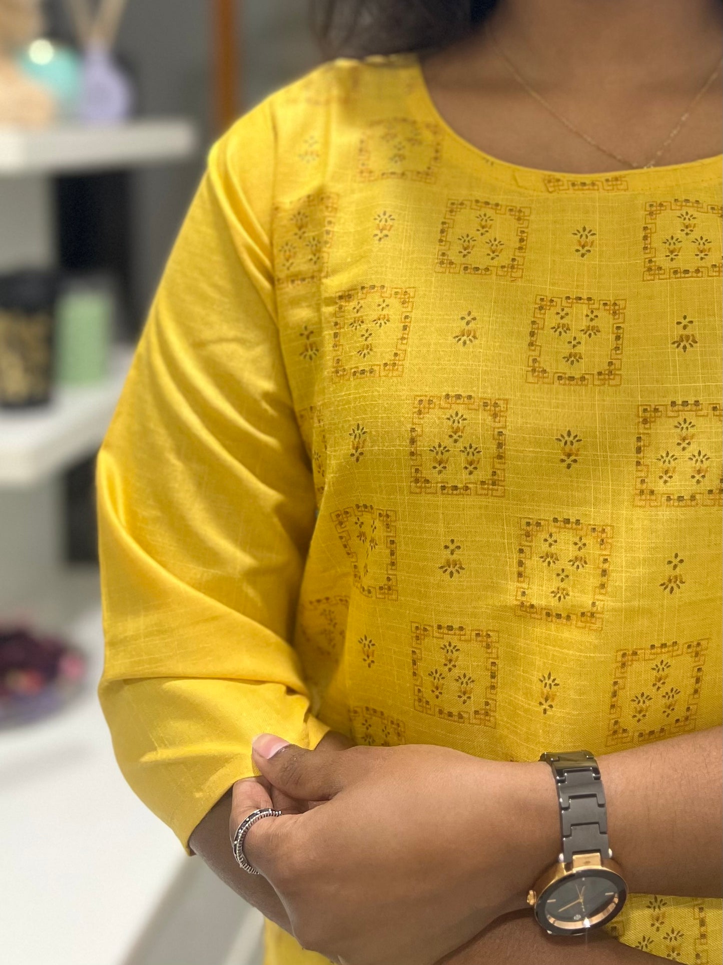 Yellow Printed Kurti