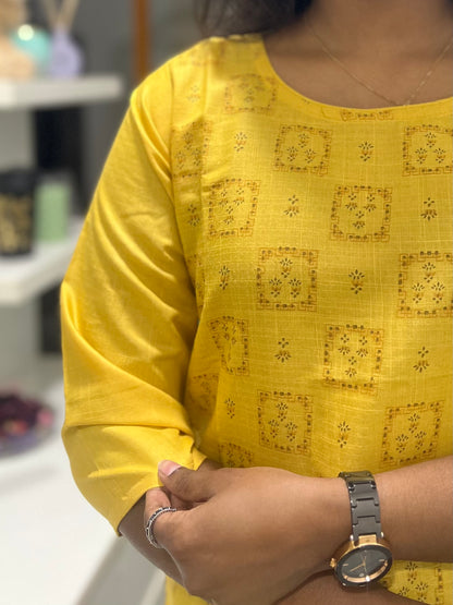 Yellow Printed Kurti