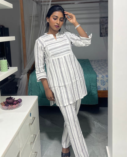 White Striped Co Ord Set