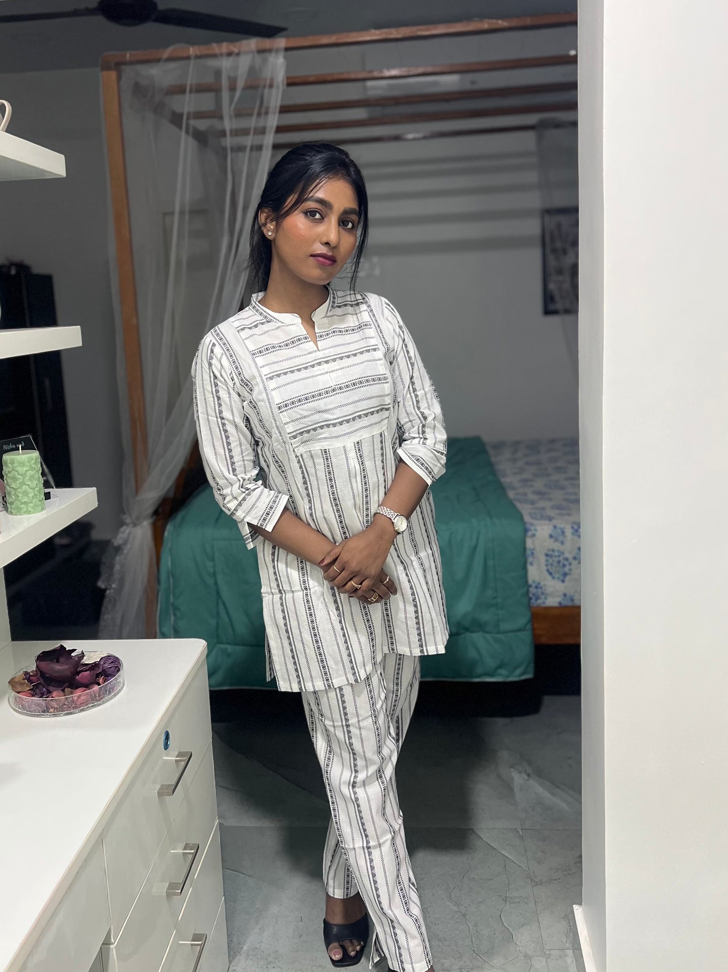 White Striped Co Ord Set