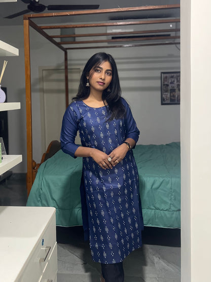 Dark Blue Printed Kurti