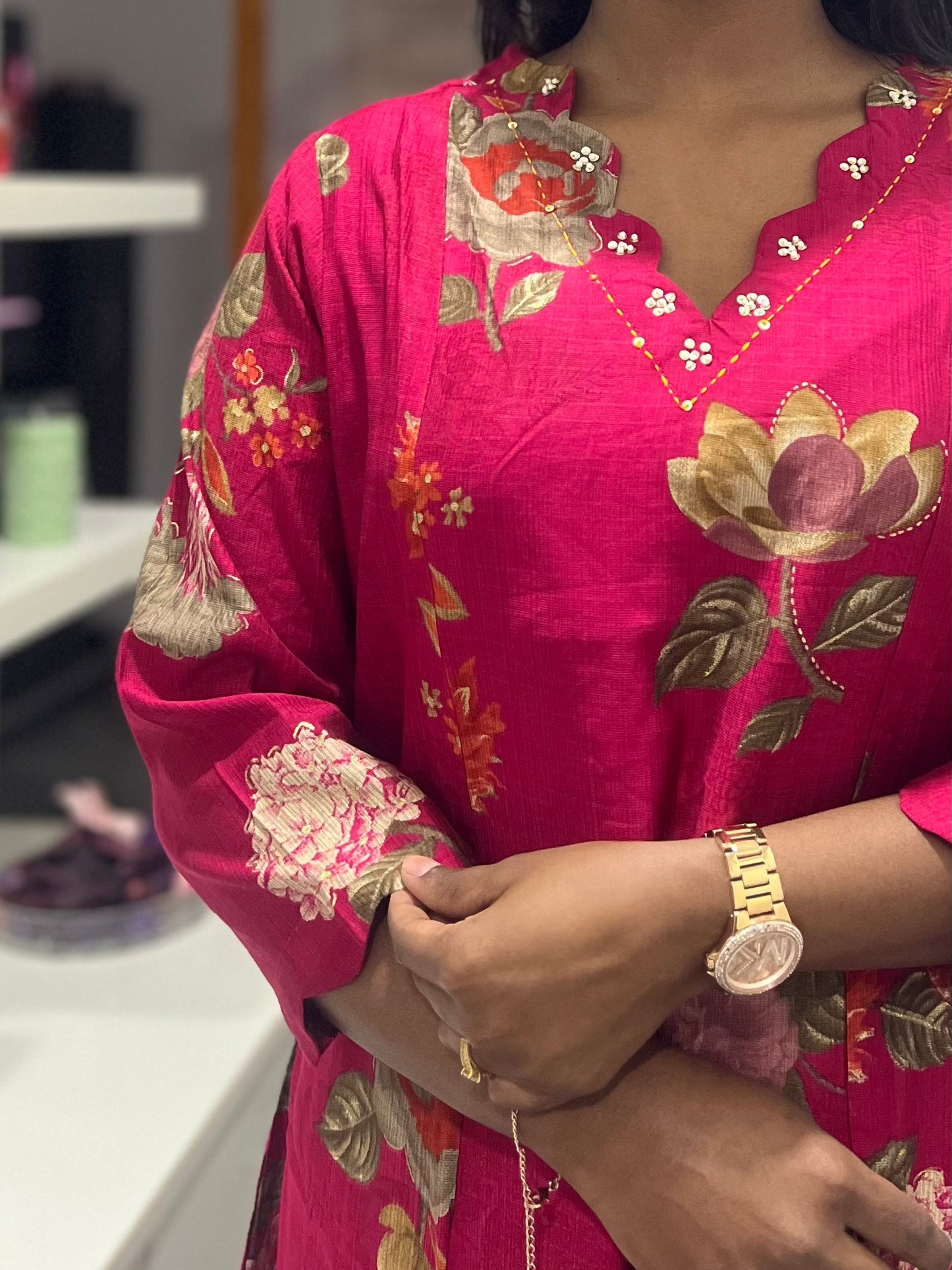 Pink Floral Printed Kurti Top