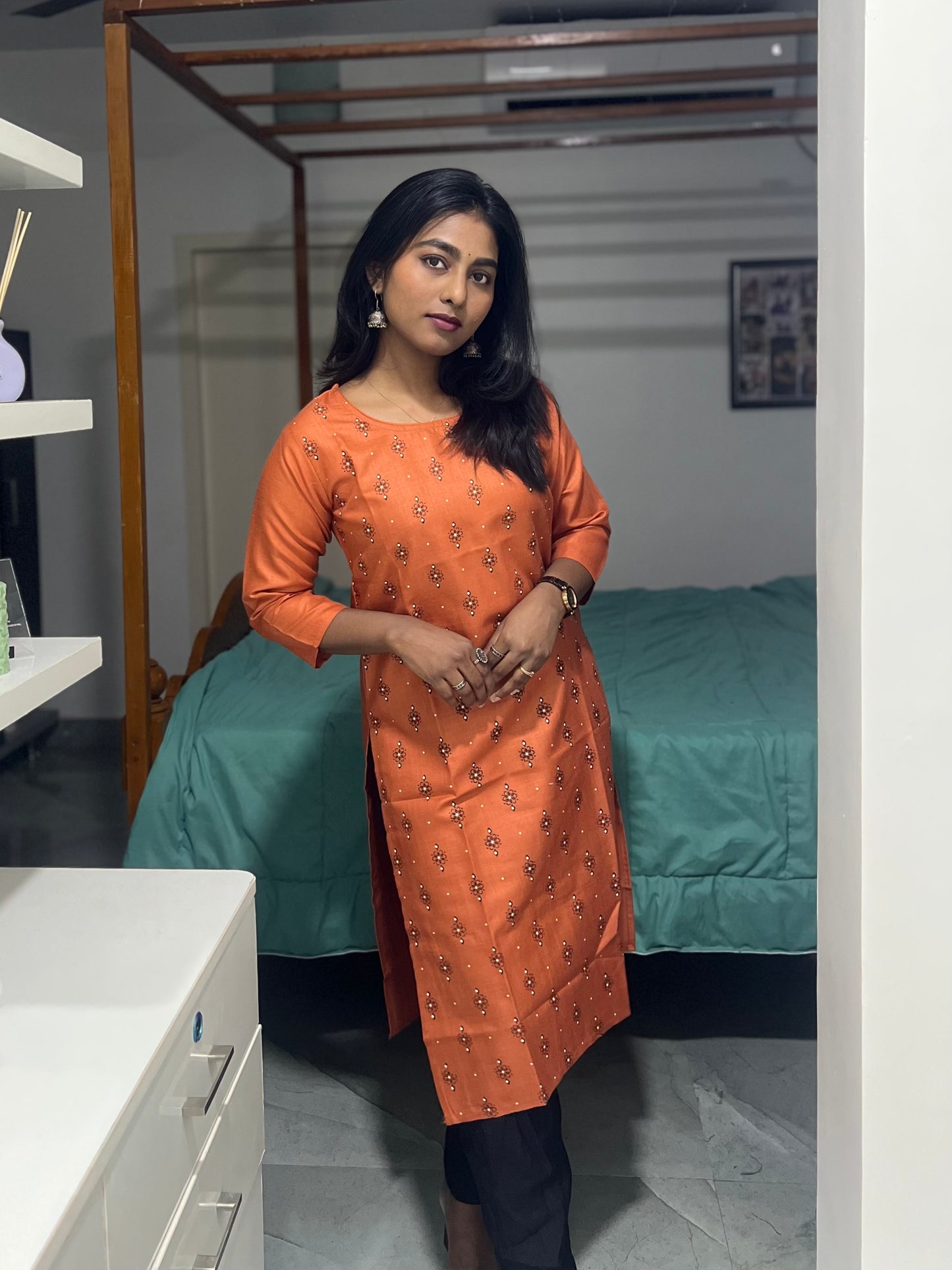 Orange Printed Kurti