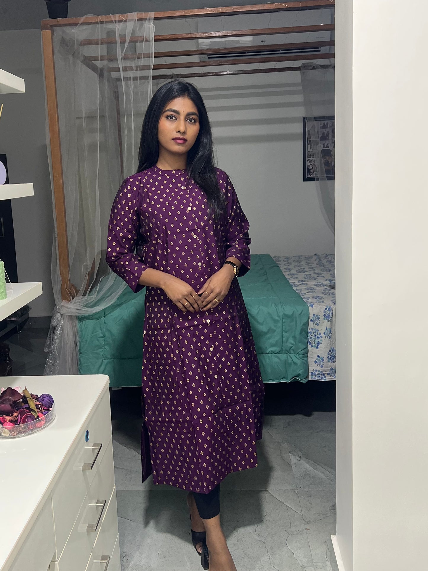 Purple Printed Kurti Top