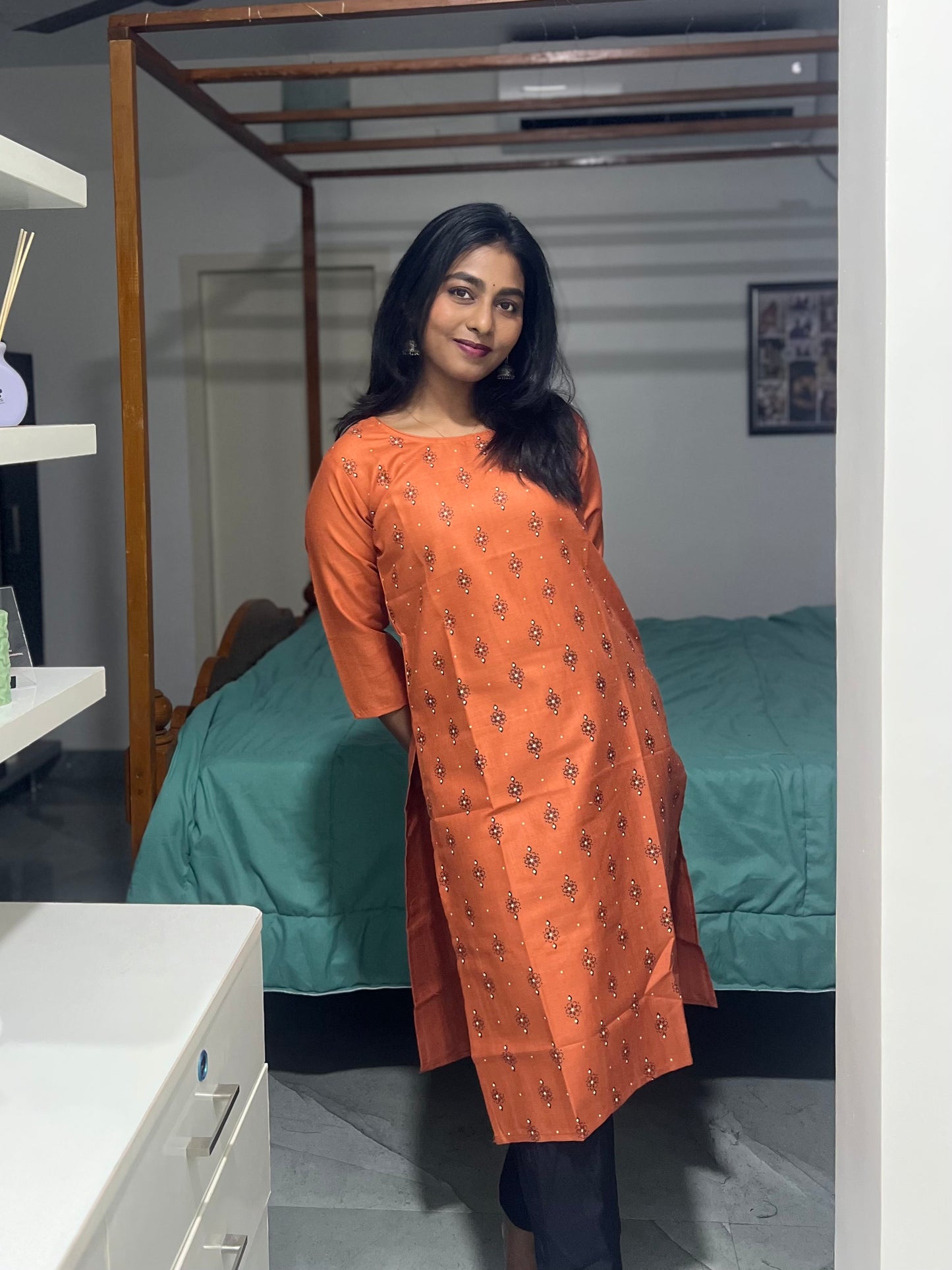 Orange Printed Kurti