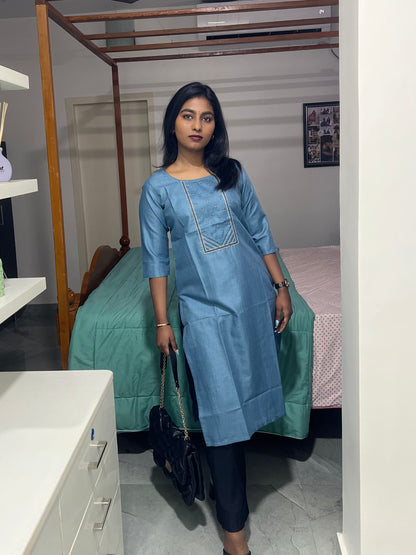 Blue Embroidery Kurti