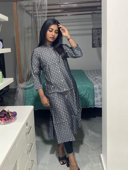 Grey Printed Kurti Top