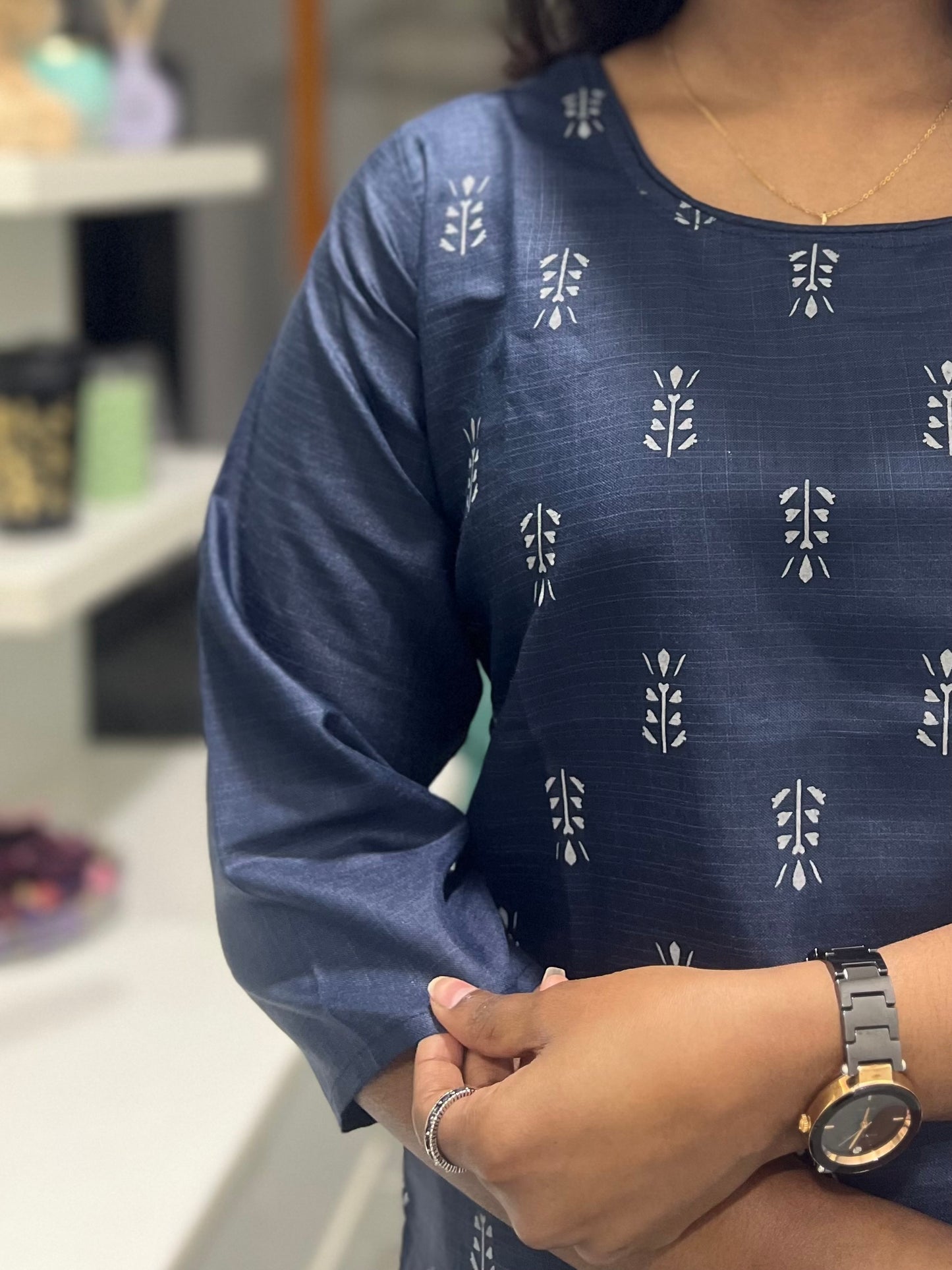 Dark Blue Printed Kurti