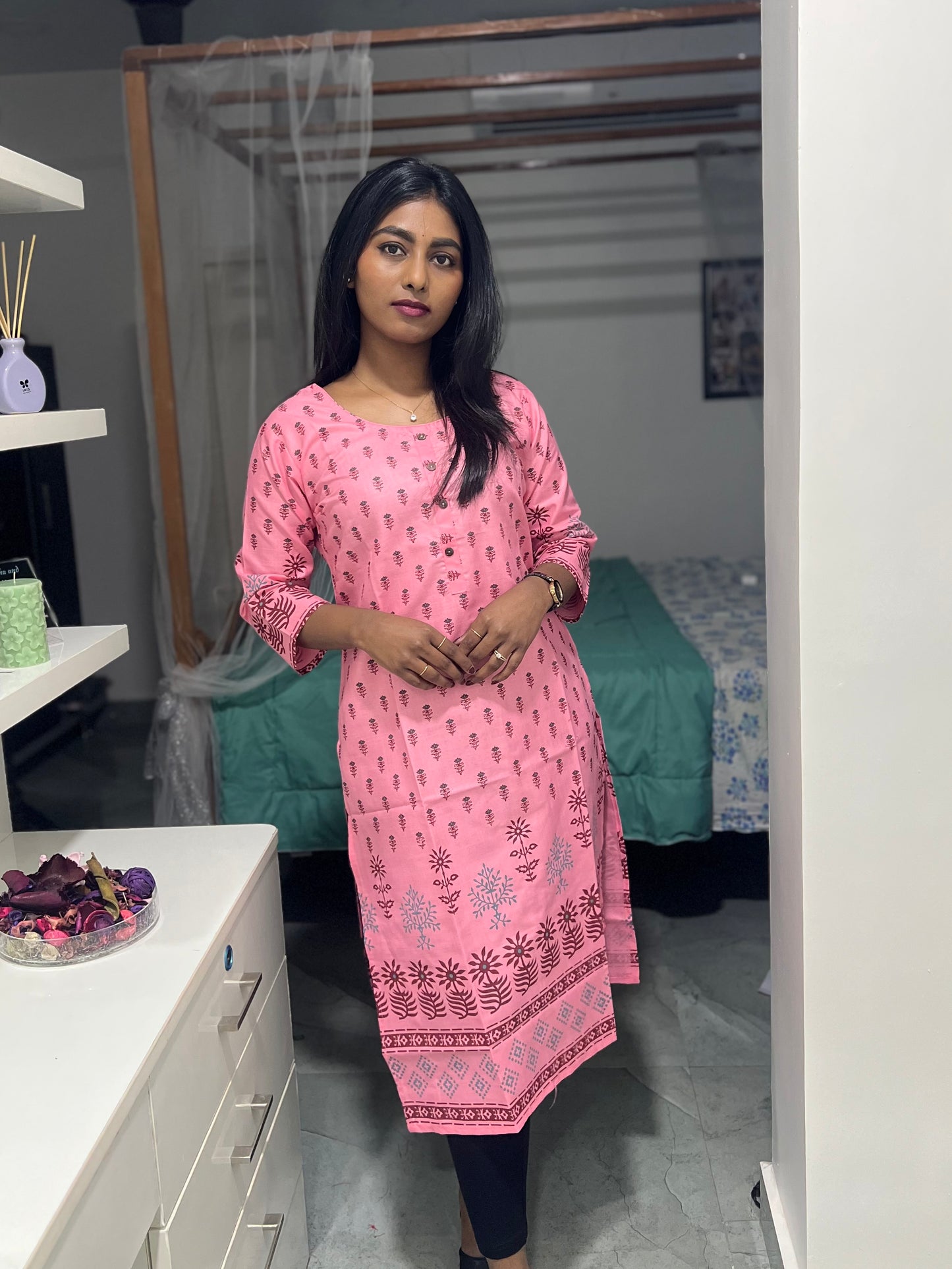 Light Pink Floral Printed Kurti