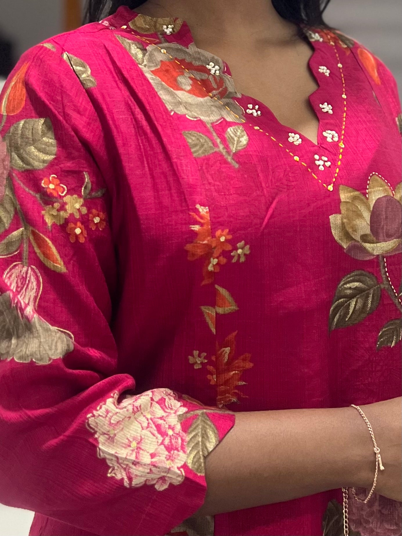 Pink Floral Printed Kurti Top