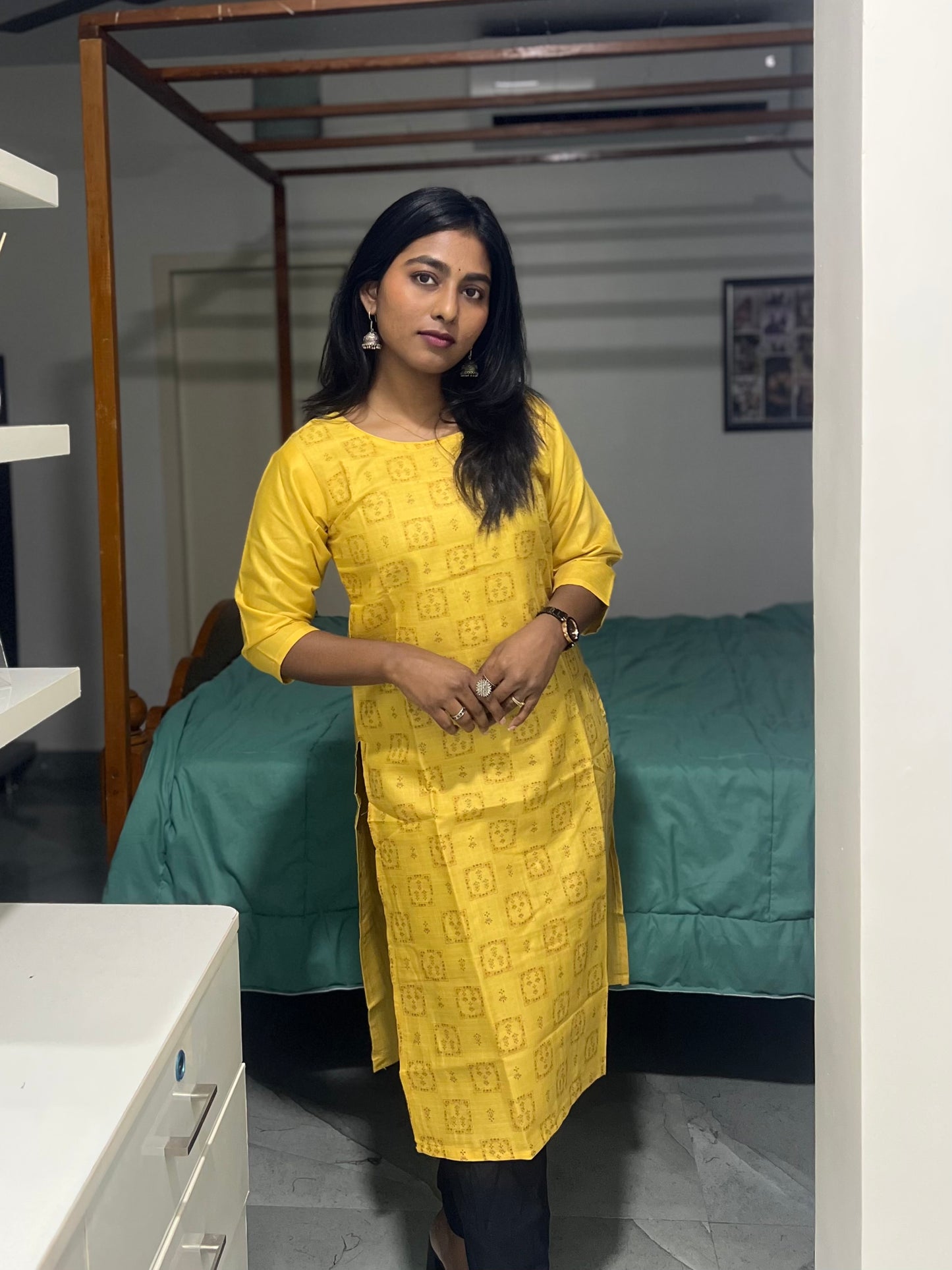 Yellow Printed Kurti