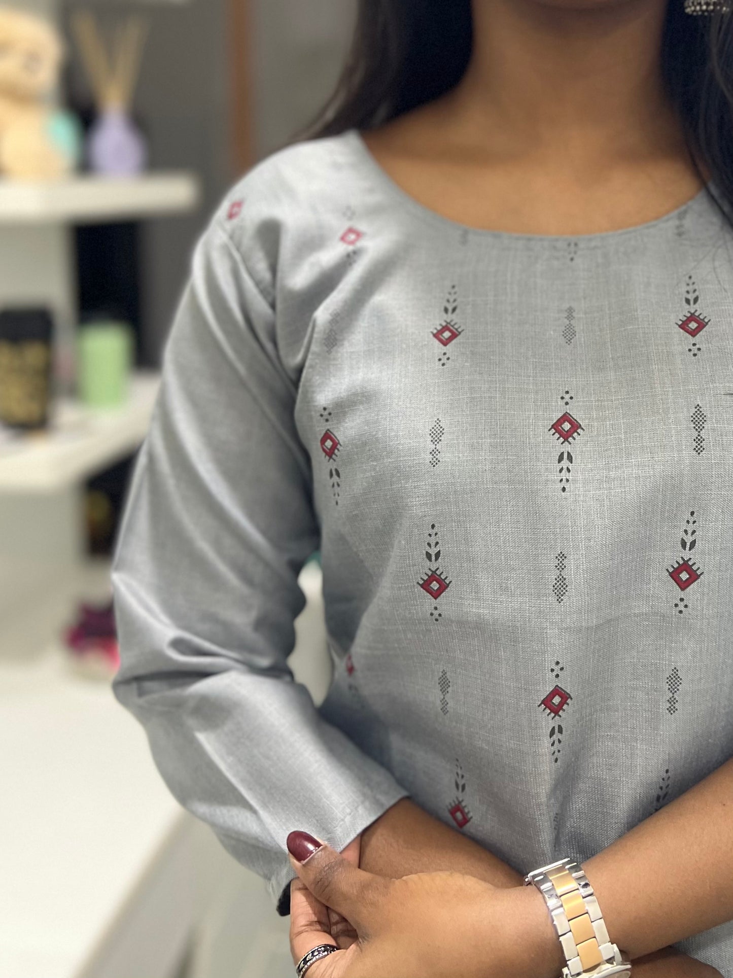 Light Grey Printed Kurti