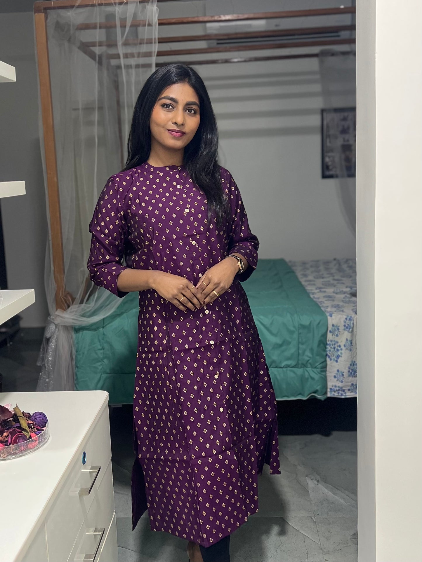 Purple Printed Kurti Top