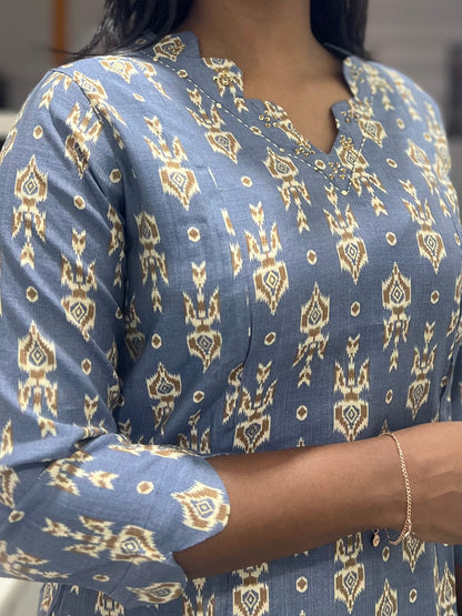 Blue Printed Kurti Top