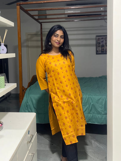 Yellow Printed Kurti