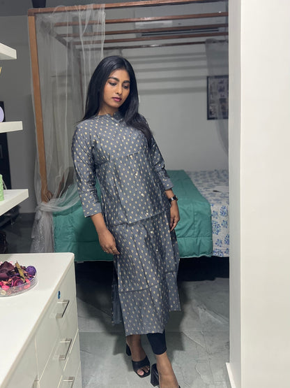 Grey Printed Kurti Top