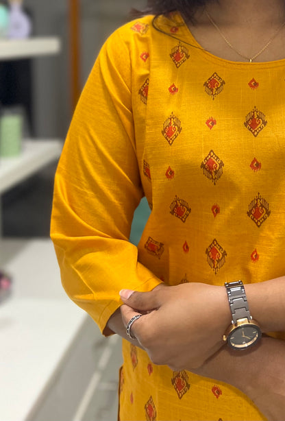 Yellow Printed Kurti