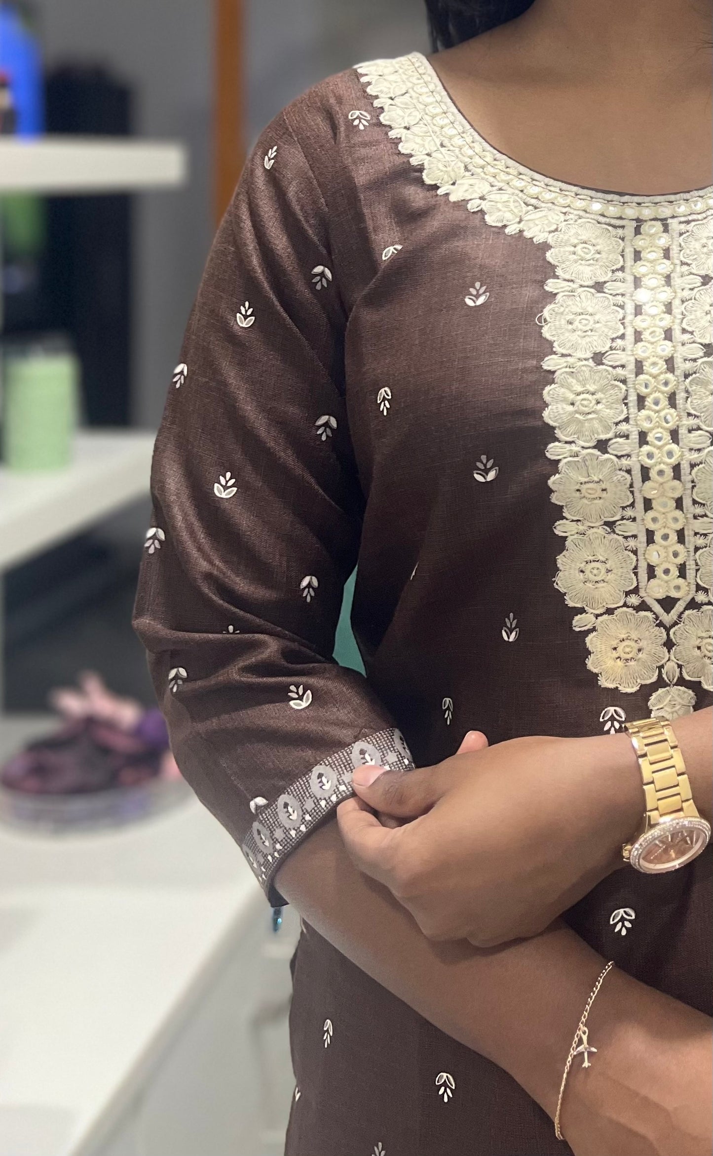 Brown Printed Kurti Top