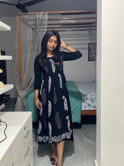 Black Printed Kurti Top