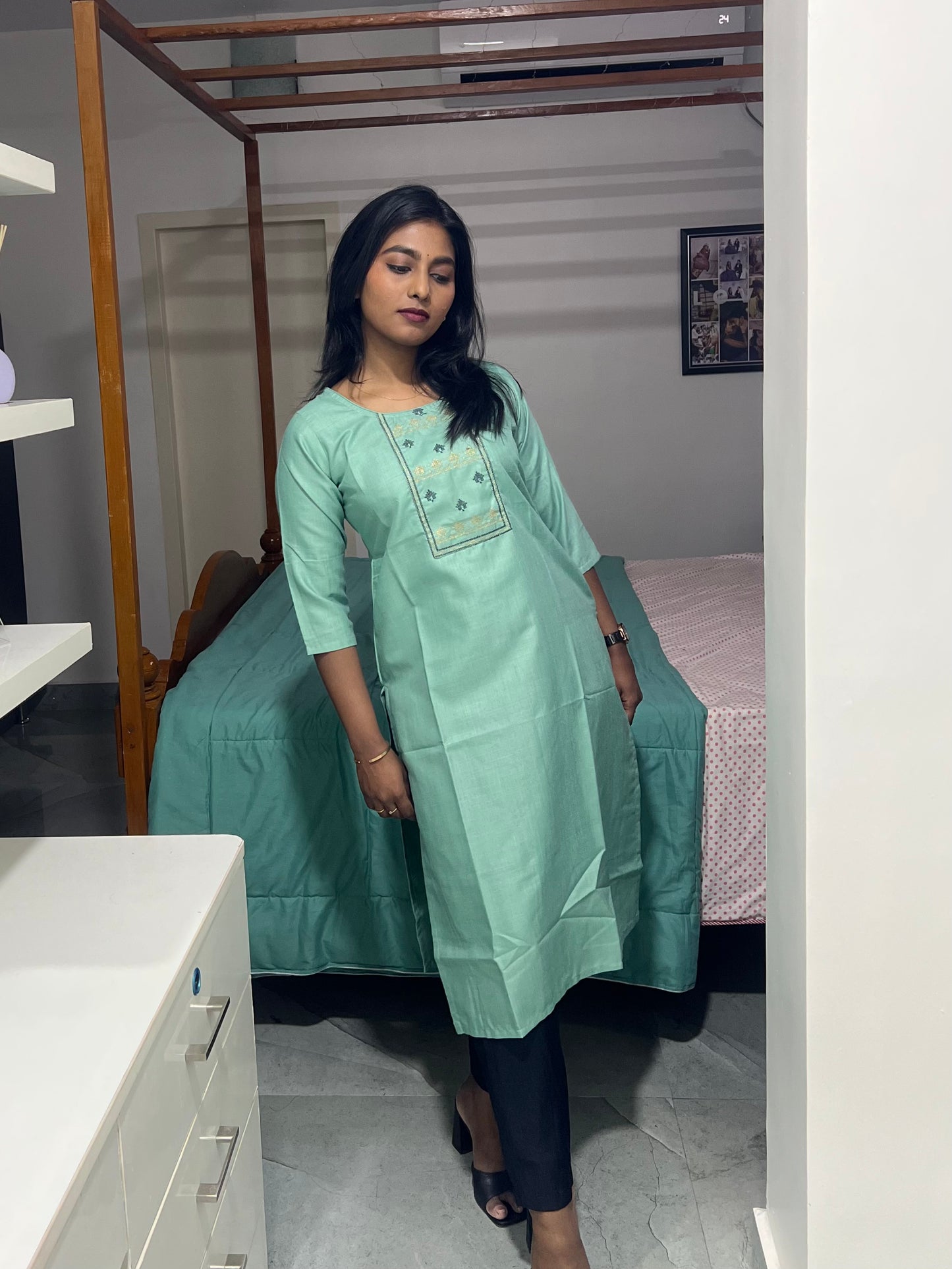 Teal Embroidery Kurti