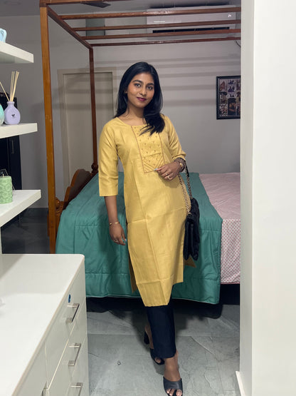 Yellow Embroidery Kurti