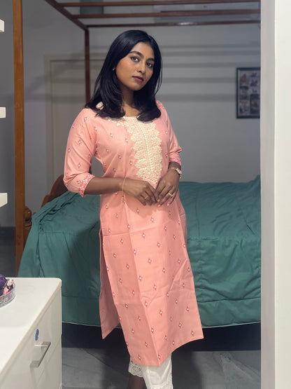 Peach Printed Kurti Top