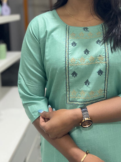 Teal Embroidery Kurti