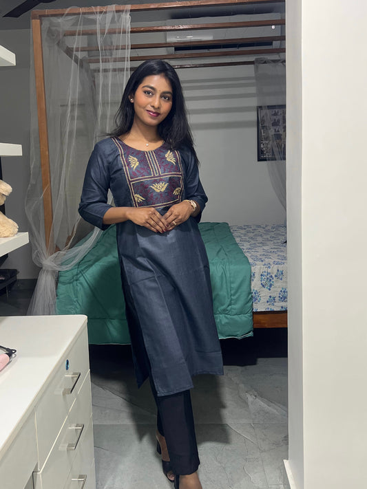 Grey Embroidery Work Kurti