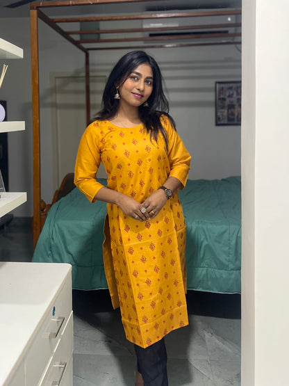 Yellow Printed Kurti